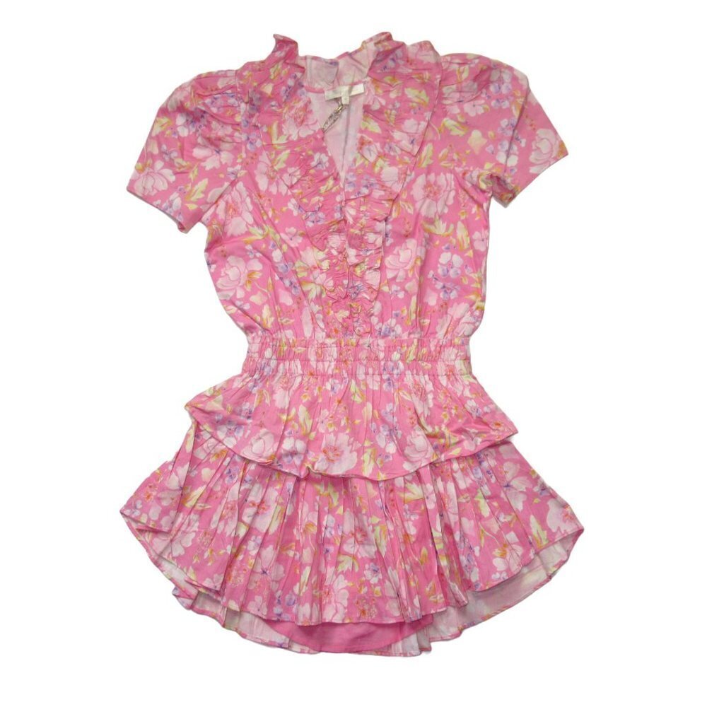 NWT LoveShackFancy Ellis Mini in Pink Party Bash Ruffle V-neck Cotton Dress XL